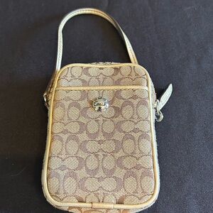 Coach Signature Brown and Cream Mini Crossbody Bag